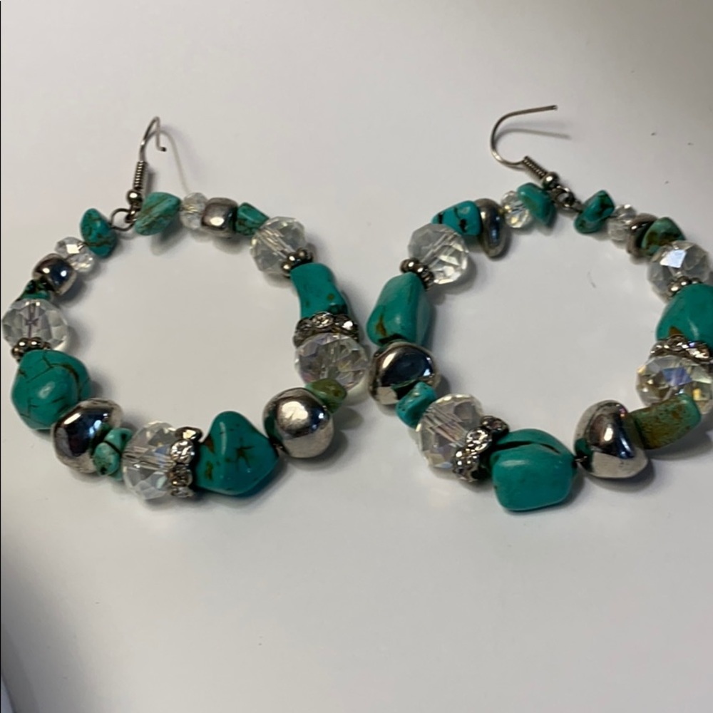 Earrings with blue and clear beads